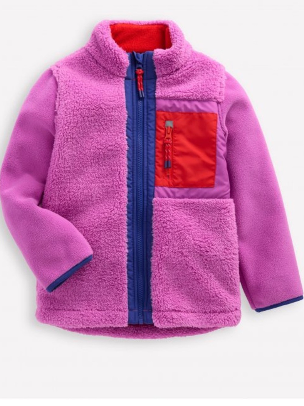 Mini Boden Girl’s Colorblock Windproof Fleece Zip-Up Jacket Size 7-8 NWT